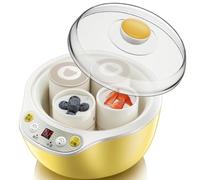 Wasd3Pods Yogurtera Digital 20w con 4 Botes - Eléctrica, Compacta, Máquina De Acero Inoxidable con Pantalla LED Y Temporizador, Recipientes De Vidrio/Tarros De Yogur De 1000ml