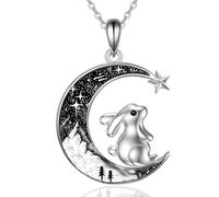 Wasee Collar con colgante de gato negro, mamá, oso, murciélago, araña, calabaza, lobo, sol y luna, tortuga, cuervo, plata de ley 925, collar de luna creciente, día de la madre, Navidad, joyería gótica