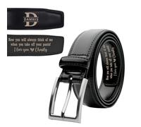 Wasetell Cinturón de cuero personalizado para hombre con letras Día de San Valentín Piensa en mí cuando te quites los pantalones Cinturón divertido para aniversario Regalo para esposo