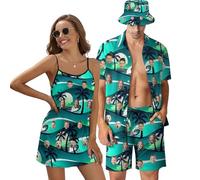 Wasetell Conjunto de Camisa Hawaiana Personalizada a Juego para Parejas, Hombres, Camisa Floral Tropical, Vestido Largo, Camiseta sin Mangas, Estilo 2-12, Altoa única