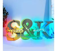 Wasetell Espejo de letras con iniciales personalizadas, luz LED, lámpara de neón personalizada para pareja, nombre, luz nocturna, regalos para cumpleaños, día de San Valentín, aniversario, boda
