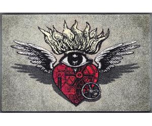 Wash+Dry Alfombra, Design Flaming Heart 50x75cm, Adecuada para Interiores y Exteriores, Lavable, Multicolor
