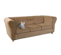 Washable Velvet Chesterfield Sofa Cover Set 1/2/3 Piece Stretch Slipcovers for Curved Settee Fitted Furniture Protector for 3 Large Seats (Khaki)