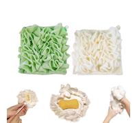 Washcloth Loofah Combo, 2 in 1 Bath Loofah Sponge, Soap Bar Loofahs, Soft Washcloth Loofah Combo with Drawstring, for Cleansing and Smooth Skin,Loofahs Cloth for Bar Soap (Green + White)