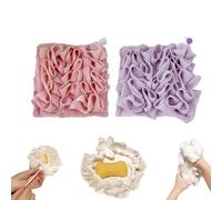 Washcloth Loofah Combo, 2 in 1 Bath Loofah Sponge, Soap Bar Loofahs, Soft Washcloth Loofah Combo with Drawstring, for Cleansing and Smooth Skin,Loofahs Cloth for Bar Soap (Red + Purple)