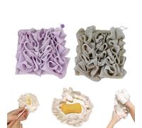 Washcloth Loofah Combo, 2 in 1 Bath Loofah Sponge, Soap Bar Loofahs, Soft Washcloth Loofah Combo with Drawstring, for Cleansing and Smooth Skin,Loofahs Cloth for Bar Soap (Purple + Gray)