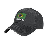 Washed Denim Brasil (22) Bandera Gorra de béisbol Hombres Negro Vintage Algodón Sombrero Unisex Patriótico Sombreros, #1430, M/talla única