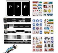 Washi Tape Set de Carretera - 12 Piezas - Incluye 5 Rollos de Cinta de Carretera, 1 Pegatina de Estacionamiento, 6 Pegatinas de Señales de Tráfico, Creatividad y Educación en Tráfico