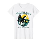 Washington Evergreen State Love Orca Ballena MT Rainier Salmón Camiseta gráfica económica