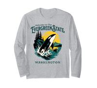 Washington Evergreen State Love Orca Ballena MT Rainier Salmón Manga Larga