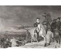 Washington pasando el Delaware en la noche del 25 de diciembre de 1776 el día antes de la batalla de Trenton. Está mirando hacia atrás a sus tropas cruzando el río. De un grabado de William Humphrys