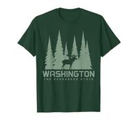 Washington The Evergreen State PNW Alce Naturaleza Amante Verde Camiseta