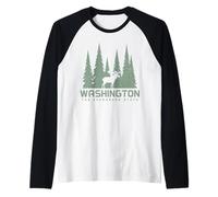 Washington The Evergreen State PNW Alce Naturaleza Amante Verde Camiseta Manga Raglan