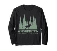 Washington The Evergreen State PNW Alce Naturaleza Amante Verde Manga Larga