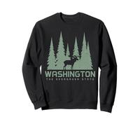 Washington The Evergreen State PNW Alce Naturaleza Amante Verde Sudadera