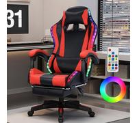 Washranp Silla de juegos con luces LED RGB, silla ergonómica para adultos, silla reclinable de altura ajustable, cómoda con reposapiés, reposacabezas y soporte lumbar, negro y rojo