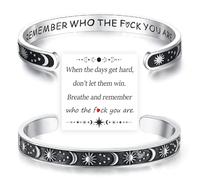Wasise Pulsera con texto en inglés "Remember Who You Are - Pulseras motivacionales para regalar, las mejores citas motivacionales de todos los tiempos, pulsera de apertura ajustable de acero