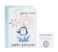 Wasise Tarjeta de cumpleaños de pingüino, divertida tarjeta de cumpleaños, adorable hora de fiesta. Tarjetas de pingüino para él con mini huevo de pingüinos, regalo perfecto de pingüinos para
