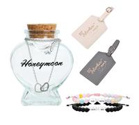 Wasise Tarro de recuerdo de arena de luna de miel, etiquetas de equipaje Mr & Mrs, pulsera ajustable con cuentas para pareja, juego esencial de luna de miel, ideas divertidas, regalos de despedida de