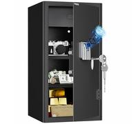 WASJOYE 103L Grande Caja Fuerte para Huellas Dactilares, Caja Fuerte con Cajón Resistente al Fuego y Llave, Biométrico Caja de Seguridad Convencionale para el Hogar, Hotel, Dinero, Joyería