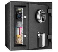 WASJOYE Biométrico Caja Fuerte Ignífuga, Caja Fuerte para Huellas Dactilares con Teclado Digital y Carga Tipo C, Caja Fuerte Convencionale Impermeable para Efectivo la Hogar Oficina Hotel, 28L