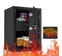 WASJOYE Caja Fuerte Ignífuga, Grande Caja Fuerte con Cajón Resistente al Fuego, Teclado Digital y Llaves, Safe Box Convencionales de Seguridad para el Hogar, Hotel, Dinero, Joyería, Pistola, 50L