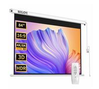 WASJOYE Pantalla de Proyector Eléctrica Universal 84 Pulgadas Pantalla para Proyección Motorizada 16:8 con Control Remoto Cine en Casa, Instalación a Pared ó Techo, Longitud de la Carcasa: 213cm
