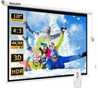WASJOYE Pantalla de proyector motorizada de 120 Pulgadas, proyección automática Diagonal eléctrica 4:3 8K HD Pantalla de películas para Cine en casa, Cine, Oficina, Videojuegos, Interior, con Control