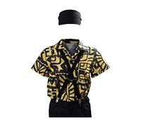 Waslary Eleven Disfraz de mujer de película cosplay, camisa de combate, manga corta, camisa hawaiana de algodón, con diadema y, amarillo, XS