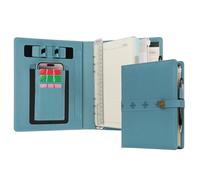 WASON A5 Cuaderno diario carpeta de cuero sintético con bolígrafo papel recargable portapapeles extraíble bloc de notas para oficina viajes escuela de planificador (Cian)