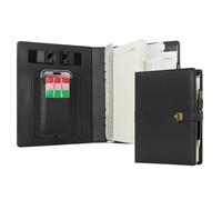 WASON A5 Cuaderno diario carpeta de cuero sintético con bolígrafo papel recargable portapapeles extraíble bloc de notas para oficina viajes escuela de planificador (Negro)