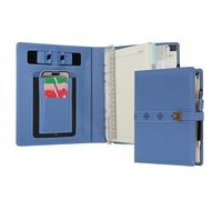 WASON A5 Cuaderno diario carpeta de cuero sintético con bolígrafo papel recargable portapapeles extraíble bloc de notas para oficina viajes escuela de planificador (Azul claro)