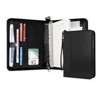 Wason Carteras de viaje A5 con Anillas y Cremallera Agenda - Cuaderno de Escritura en Cuero PU con Bloc de Notas Desmontable y Recargable, Bloc Legal para Negocios, Estudios y Viajes (Negro)