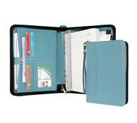 Wason Carteras de viaje A5 con Anillas y Cremallera Agenda - Cuaderno de Escritura en Cuero PU con Bloc de Notas Desmontable y Recargable, Bloc Legal para Negocios, Estudios y Viajes (Cian)