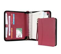 Wason Carteras de viaje A5 con Anillas y Cremallera Agenda - Cuaderno de Escritura en Cuero PU con Bloc de Notas Desmontable y Recargable, Bloc Legal para Negocios, Estudios y Viajes (Rojo)