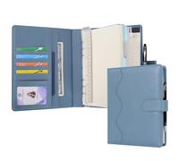 Wason Cuaderno de Cuero PU A5 con Papel Recargable, Carpeta de Anillas Extraíbles con Portapapeles, Bloc de Notas y Bolígrafo para Viajes, Negocios, Organizador de Escuela (Azul niebla)