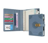 WASON Diario con candado A5 cuaderno de notas de hojas rayadas recargables planificador carpeta de escritura con bolígrafo y para ideal organizador negocios escuela y viajes(Azul niebla)