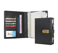 WASON Diario con candado A5 cuaderno de notas de hojas rayadas recargables planificador carpeta de escritura con bolígrafo y para ideal organizador negocios escuela y viajes(Negro)