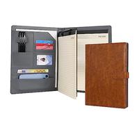 Wason Portadocumentos A4 Cuero PU Archivos Estuche con portapapeles Bloc de notas Formularios Titulares Papel Archivo Portfolio para Documento Tableta y Móvil Carpeta Organizador (Marrón)