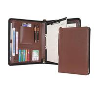 Wason Portfolio A4 Cremallera, Carteras de viaje Cuero PU con Carpeta de Anillas Desmontable y Soporte Bloc de Notas, Organizador Multibolsillos para Conferencias Oficina Viajes Escuela