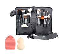 WasonD 32 Bolsillos Bolsa de Maquillaje Cosmético para Brochas Cuero de PU Delantal de Maquillador Pinceles Organizadores Make-up Pouches + Cepillo Limpieza Maquillaje