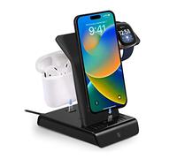 Wasserstein Estación de carga 3 en 1 para iPhone, Airpods y Fitbit, hecha para Fitbit certificada, carga varios dispositivos Apple con esta estación de carga para iPhone (negro)