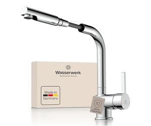 Wasserwerk WK4 | Grifo de cocina | Grifo mezclador de fregadero con caño extraíble | Rociador lavavajillas extraíble | Fabricado en Alemania | Cromo
