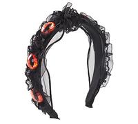 WASTEBIN Diadema plisada con ojos malvados para mujer, diadema negra, diadema punk