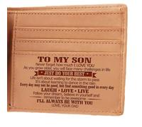 WASTIME Cartera de cuero personalizada con bolsillo frontal - Cartera delgada RFID minimalista para tarjetas de crédito - Regalo personalizado, Marrón- to Son from Dad, S, Cartera de cuero