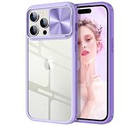 WATACHE Compatible con iPhone15 Pro Max Case with Camera Cover, 15 Pro Max Clear Case Slim Fit Protección Shockproof Protective Slide Camera Protector Case for iPhone 2023 6,7" Pro Max (Purple)