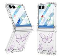 WATACHE Designed for Samsung Galaxy Z Flip 8 Case Clear with Bisagra Protection & Purple Butterfly Shockproof Protective Phone Case Cover for Women Girls