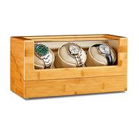 Watch Display Box Bamboo Wood Watch Winder For 1/2/3 Automatic Watches with Quiet Motor Flexible Watch Pillows Watches Display Box Fit Lady and Man Watches1+0(3+0