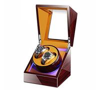 Watch Display Box Double Watch Winder Luxury Mechanical Watch Storage Case Wood Shell Piano Soft Flexible Watch Pillows Blue Led Light Fit Lady and Man Watches Self Windi(Wood Grain B