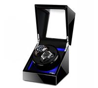 Watch Display Box Double Watch Winder Luxury Mechanical Watch Storage Case Wood Shell Piano Soft Flexible Watch Pillows Blue Led Light Fit Lady and Man Watches Self Windi(Black C